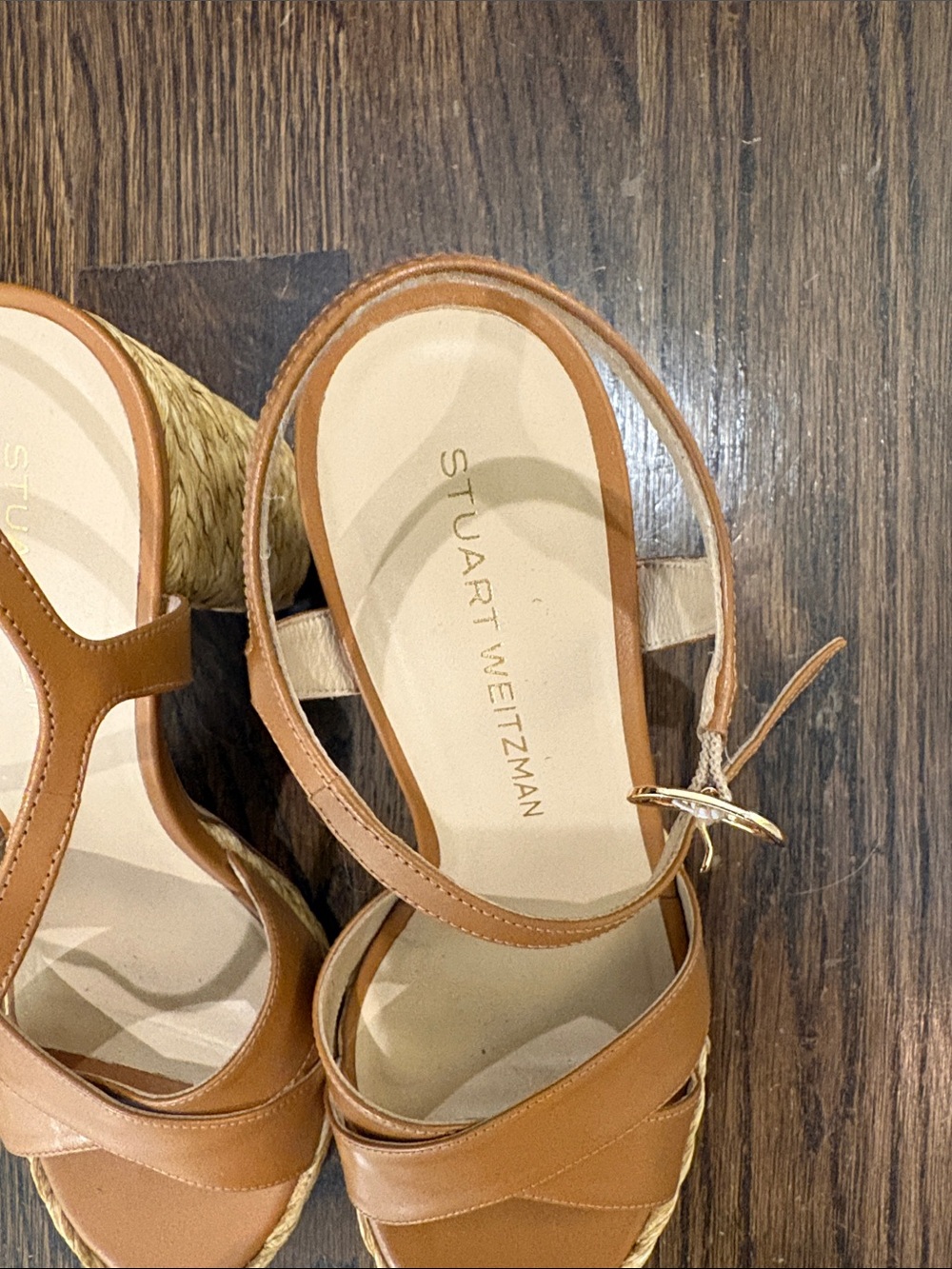 Stuart Weitzman Women’s Tan Leather Platform Sandals with Ankle Strap - Picture 3 of 5